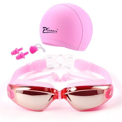 cap earplug  girls silicone Swim goggles set with case anti fog UV protection adjustable swimming glasses goggles for men women