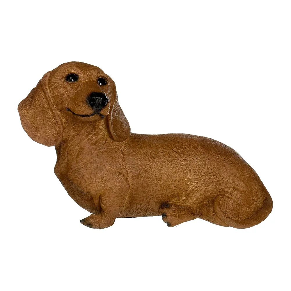 Resin Brown Dachshund Puppy Statue Garden Dog Decor