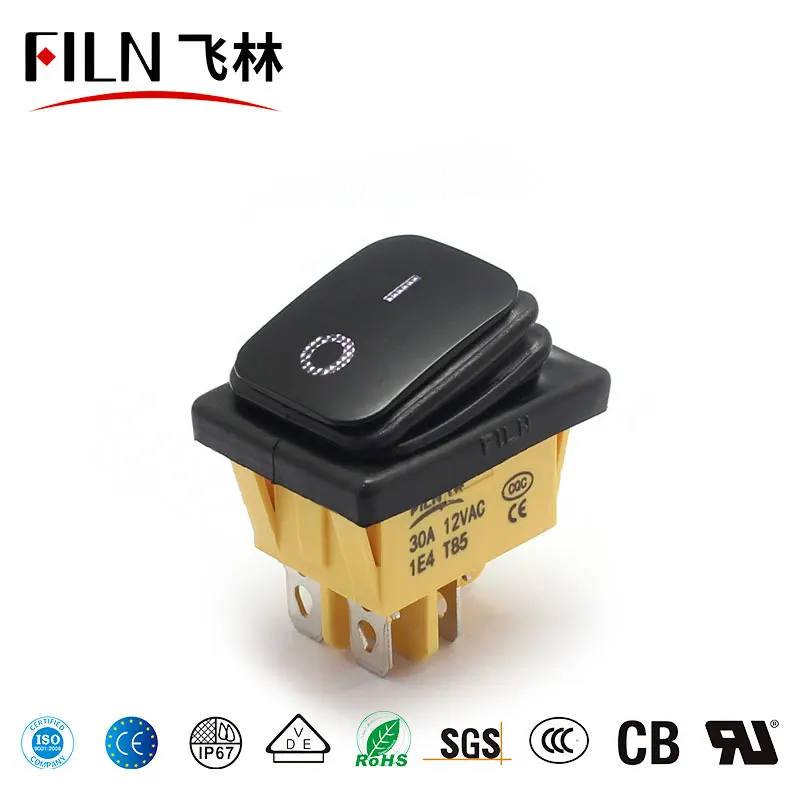FILN waterproof 22*30mm ON-OFF 2 positions 4 pins  rocker switch 30A/12V T85 with black painting surface