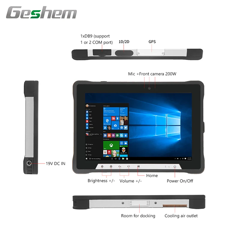 
10 inch fingerprint scanner waterproof shockproof rugged tablet win10 linux android with NFC IC card reader 