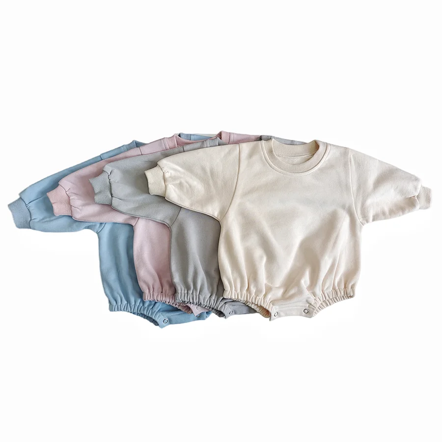 Wholesale Long Sleeve Baby Sweatshirt Bubble Romper Clothes Blank Sublimation Terry Oversized Sweater Plain Baby Bodysuit Romper