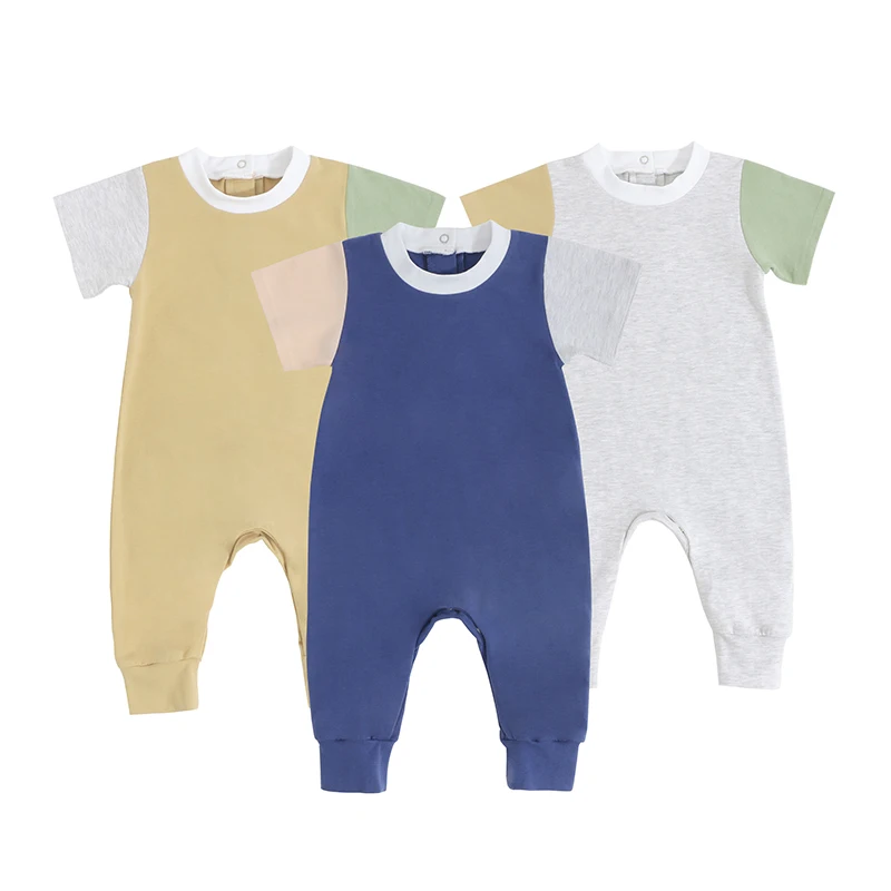 Wholesale Factory Supply Kids Clothing Baby Footed Pajamas Newborn Short Sleeve Plain Cotton Baby Romper