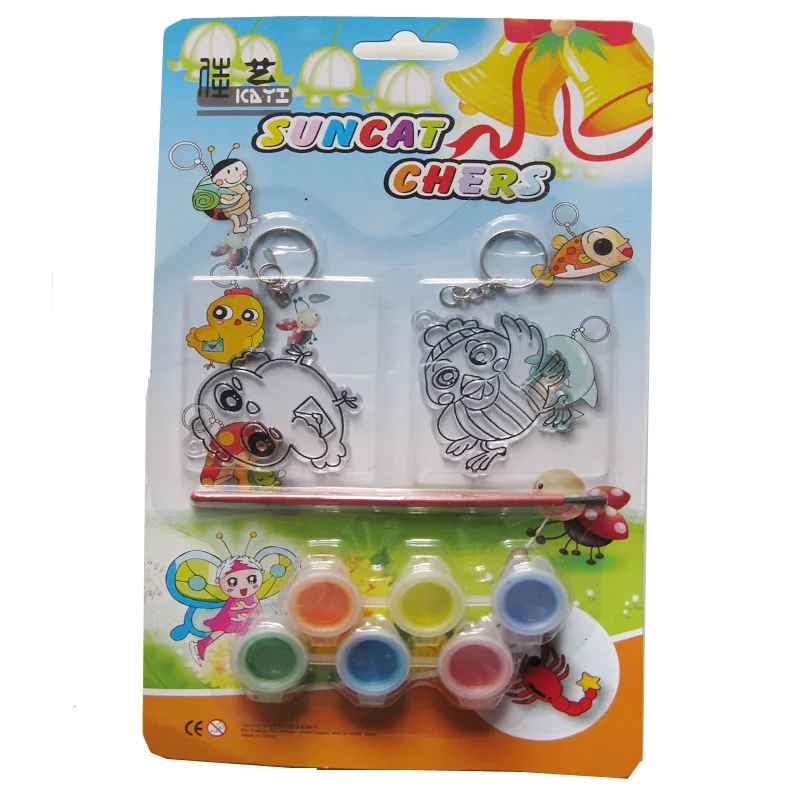 Wholesale Customized Logo Plastic 6 Colors plus Brush DIY Painting Window Art Sun Catcher Craft Set for Children Gift