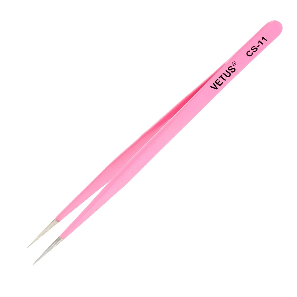 Vetus CS Series Pink Stainless Steel Tweezers for Eyelash Extensions Application