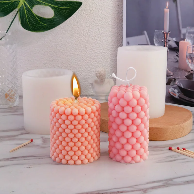 HY Bubble Cylinder Candle Mold Silicone 3D Pillar Candle Molds for Candle Aroma Clay Soap Plaster Epoxy Resin Making