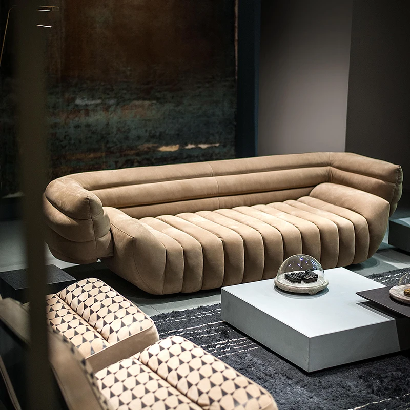 Luxury Villa Sofas Living Room Furniture Set Italian Leather Banana Tactile Sofa Sectional Couch