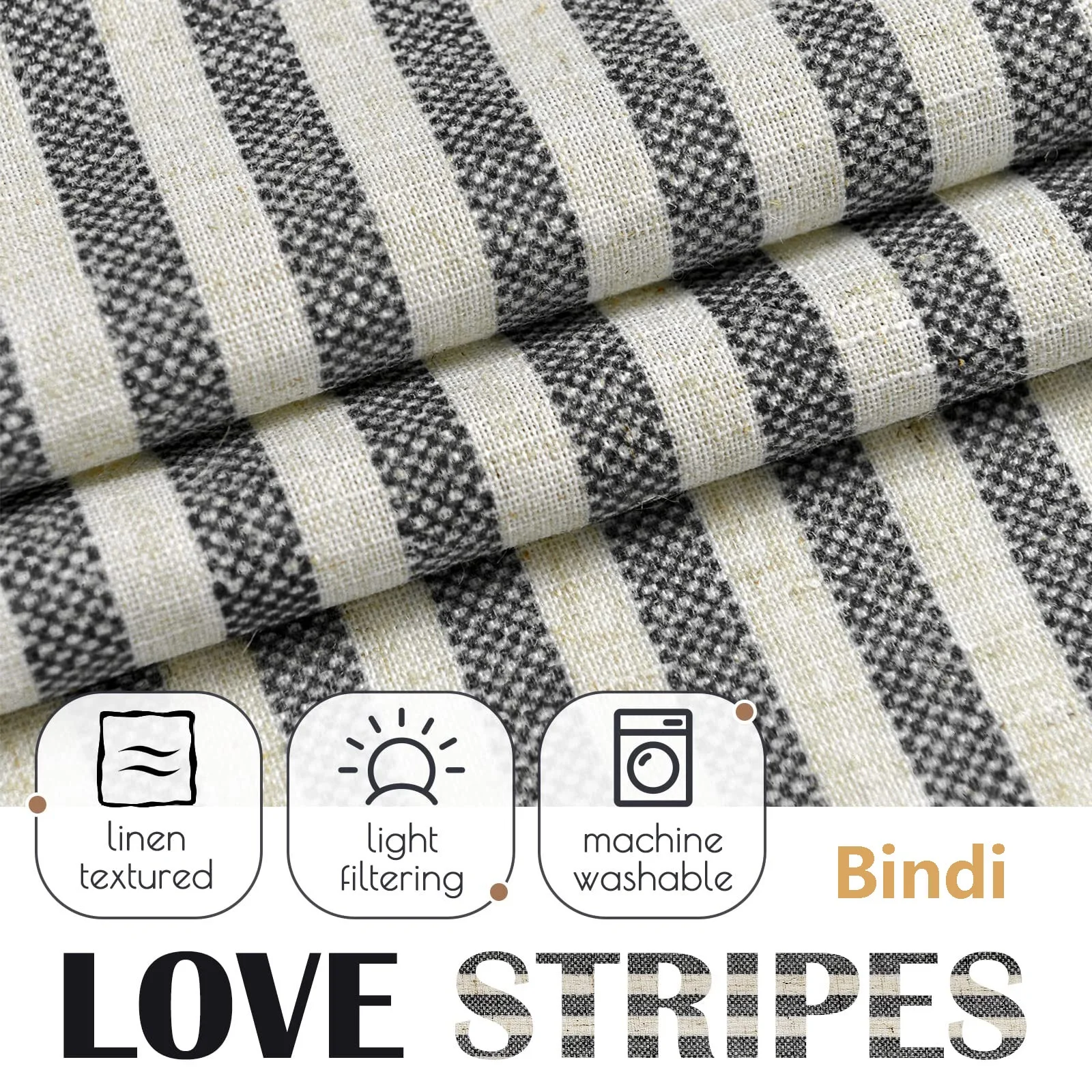 Bindi Modern Rod Pocket 2 Panels Kitchen Cafe Curtain Black And White Striped Tier Curtains For Home Ready Made