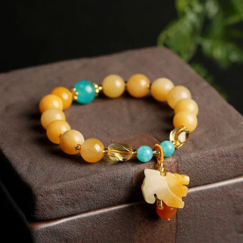 Лечебный классический браслет с золотым камнем, натуральный желтый нефритовый браслет на заказ
