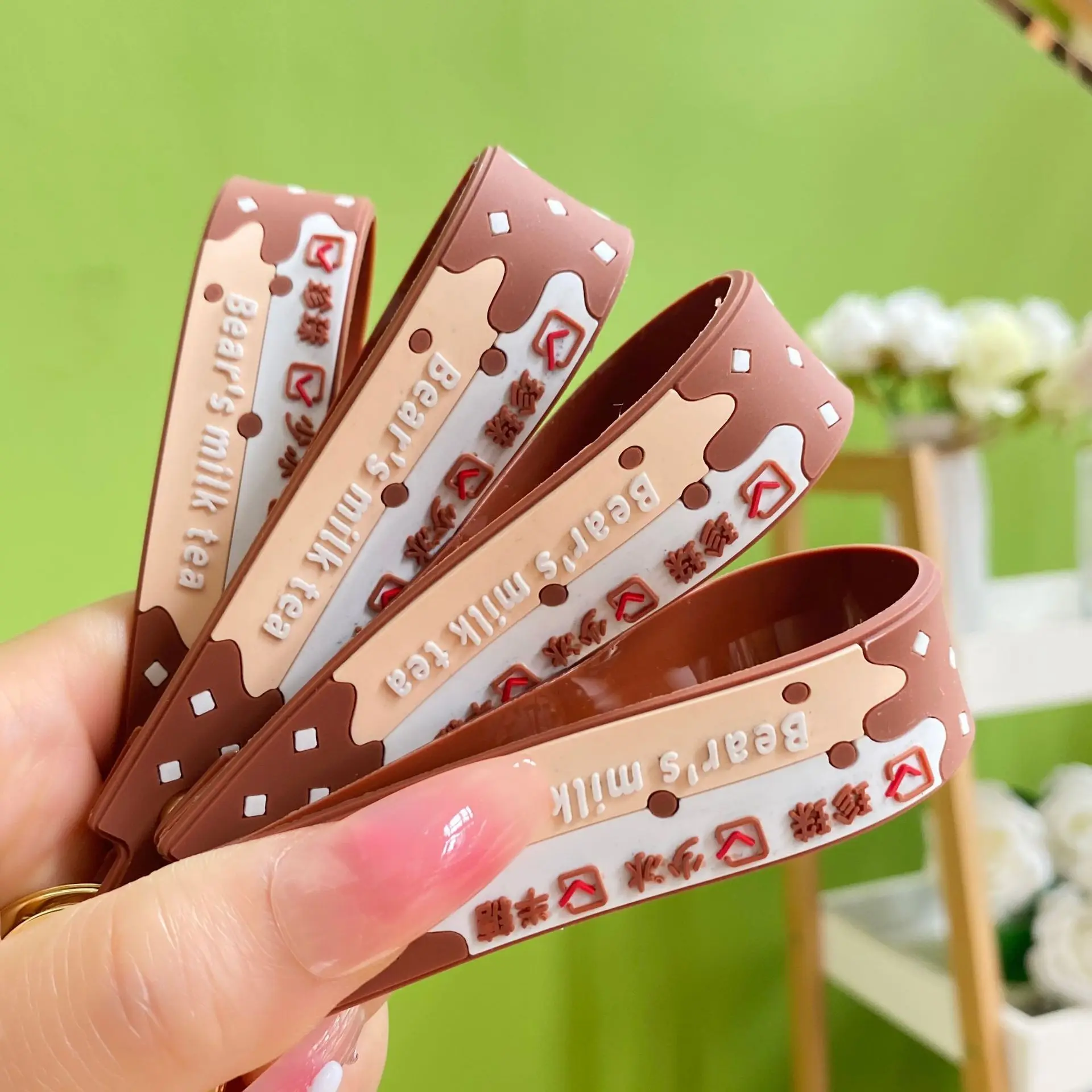 Wholesale Leather Rope Lollipop Bell Teddy Bear Milk Tea Cup Anime Cartoon Car Acrylic Keychain