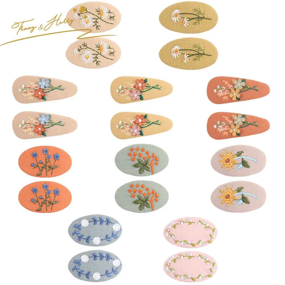 Tracy & Herry GB  Mano Style Retro Fancy Floral Fabric BB Snap Clips Elegant  Hairpin Clip Hair Accessories for kids