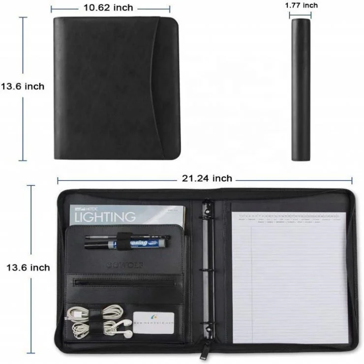 Premium Leather Business Compendium Case Document Organizer Outside Pocket A4 Size Portfolio Briefcase