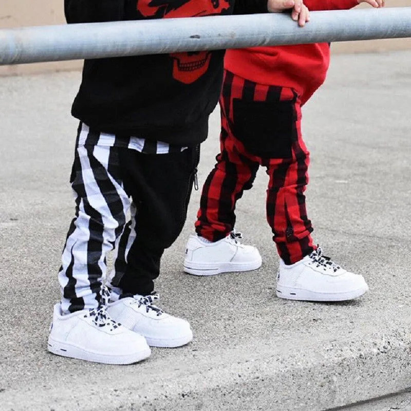 2020 Kids Boys Red Plaid Casual Bottom Zipper Pocket Pants Leggings Harem Pants Trousers Kids Spring Autumn Clothing