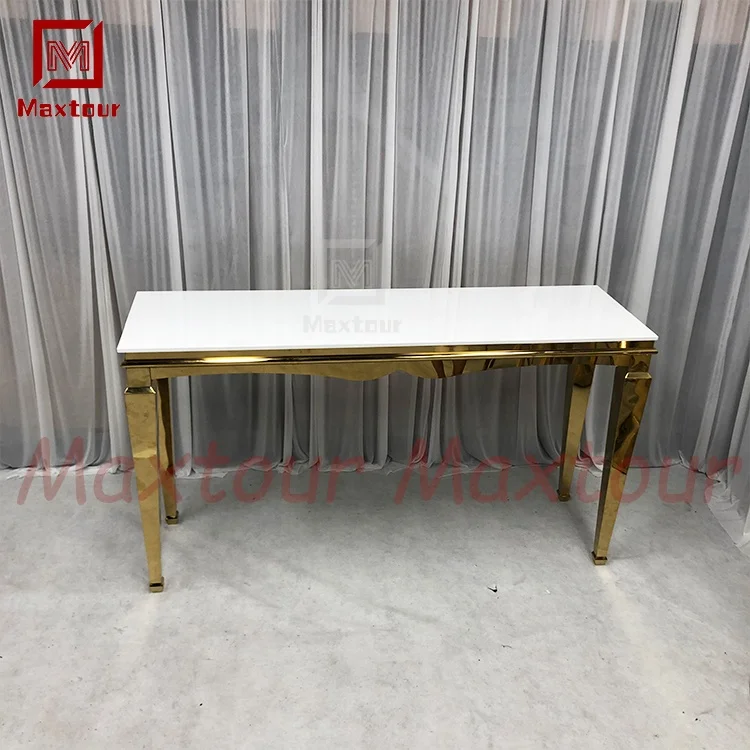 Luxury gold stainless steel and MDF top long high bar furniture table