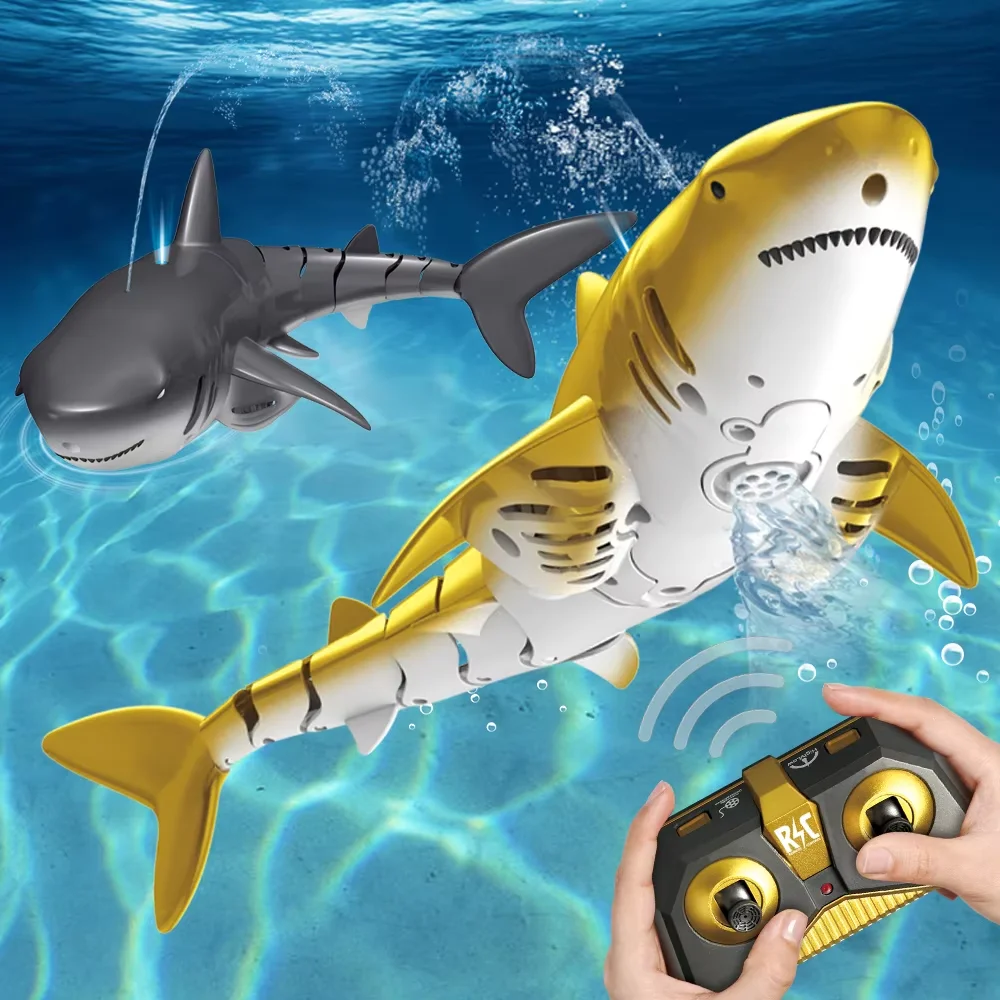 Waterproof swimming toy 2.4G Radio control Bath Fishing toys Golden RC Shark Waterproof Shark RC Toy Remote Control Shark