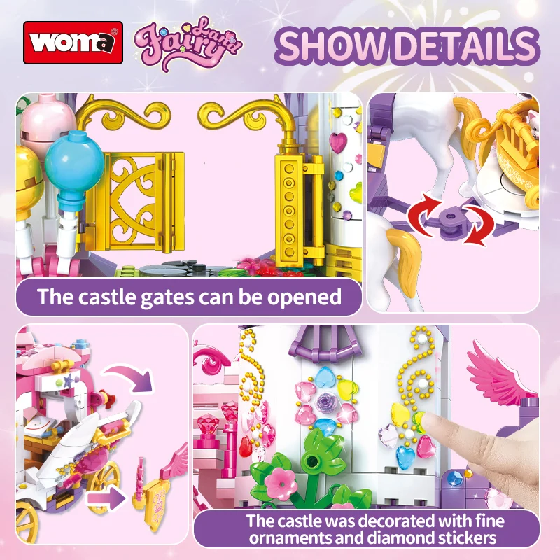 WOMA TOY Student Educational Girl Princess Prince Fairyland Castle Carriage Model Building Block Brick Set Toys Child Play House