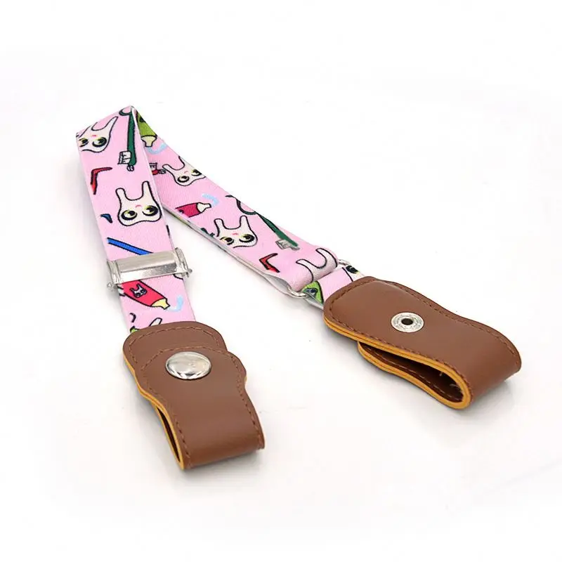 Kids Fashion High Elastic Canvas Belt With PU Button Without Buckle Adjustable Free Stretch Belts For Children