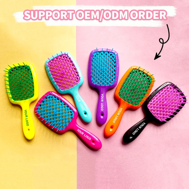 Wholesale Customized Women Honeycomb Hole Plastic Wet and Dry Massage Detangling Hair Brush Hollow Hair Brush for Household