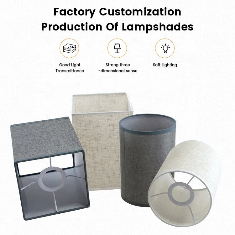 Chinese Black Grey Square Linen Fabric Cloth Round Table Lamp Shade Covers For Desk Lights