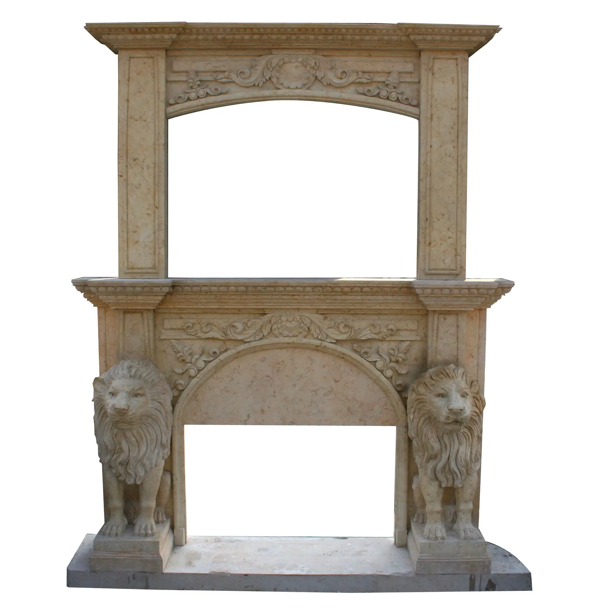 White Natural Stone Marble Interior Decor Design Lion Mantel Shelf