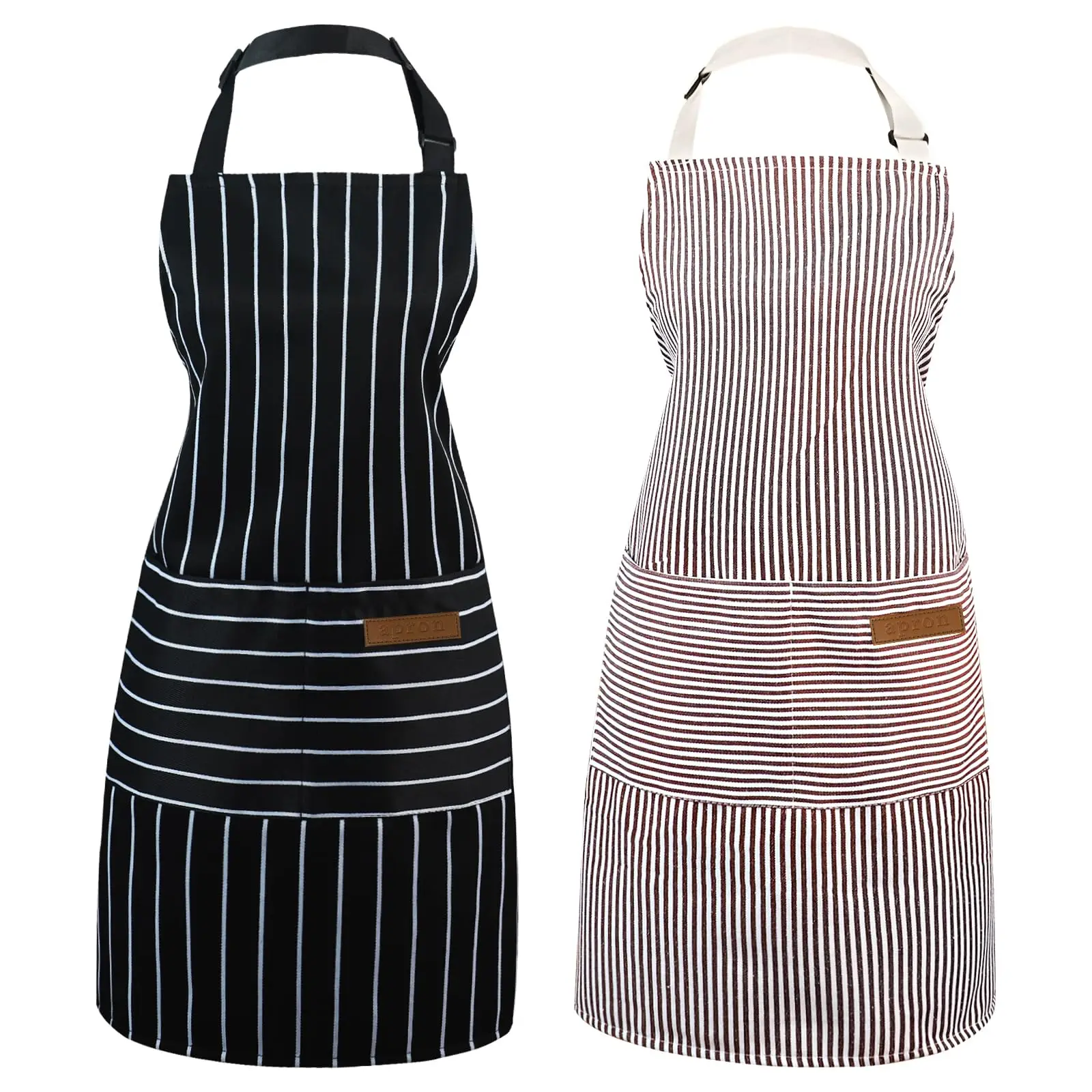 Wholesale Waterproof Stripe Adjustable Polyester Cotton Cooking Chef Kitchen Apron with Custom Logo And Pockets