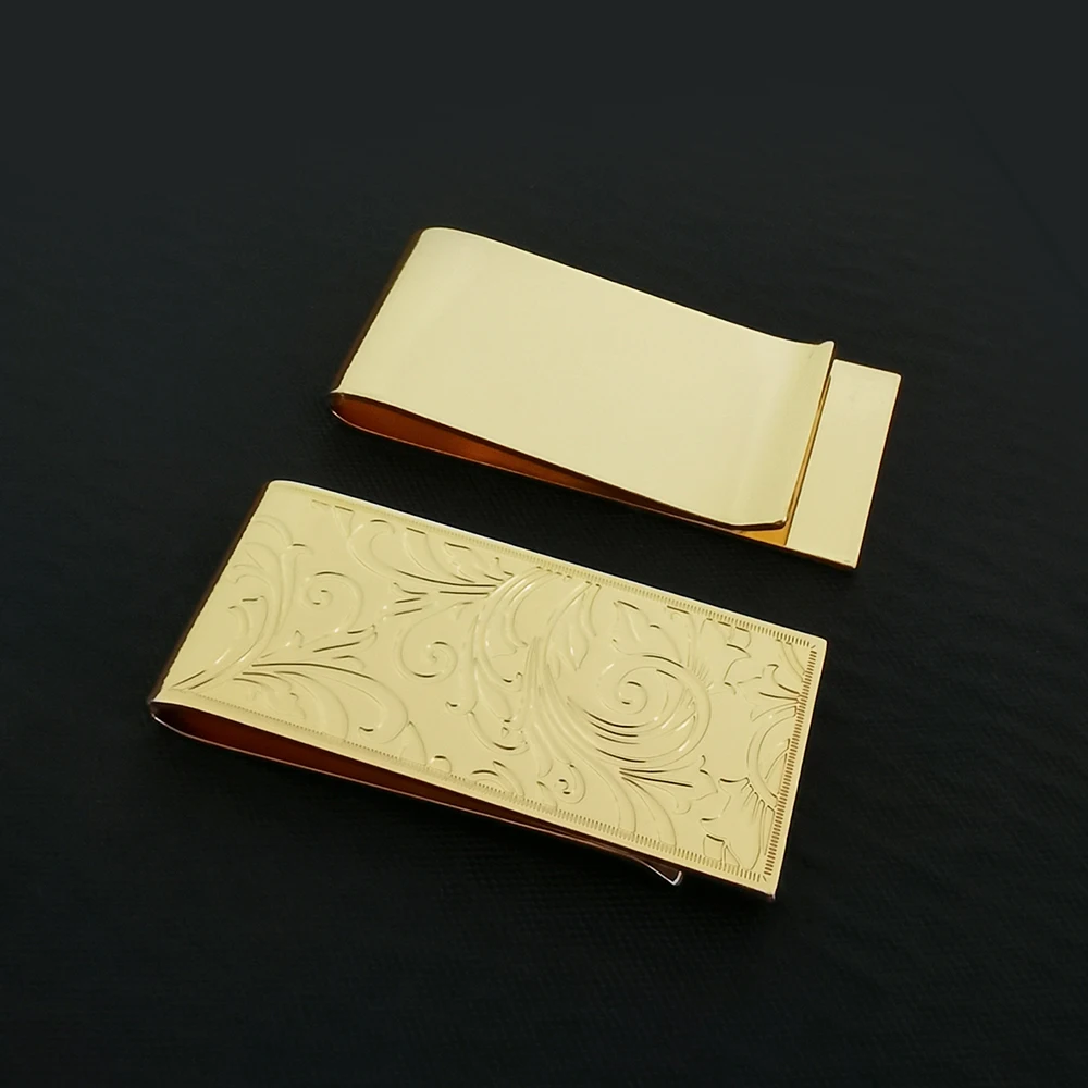 Customization photo etched copper fold money clips engraved totem logo folding tight paper clip metal mens wallet money clip
