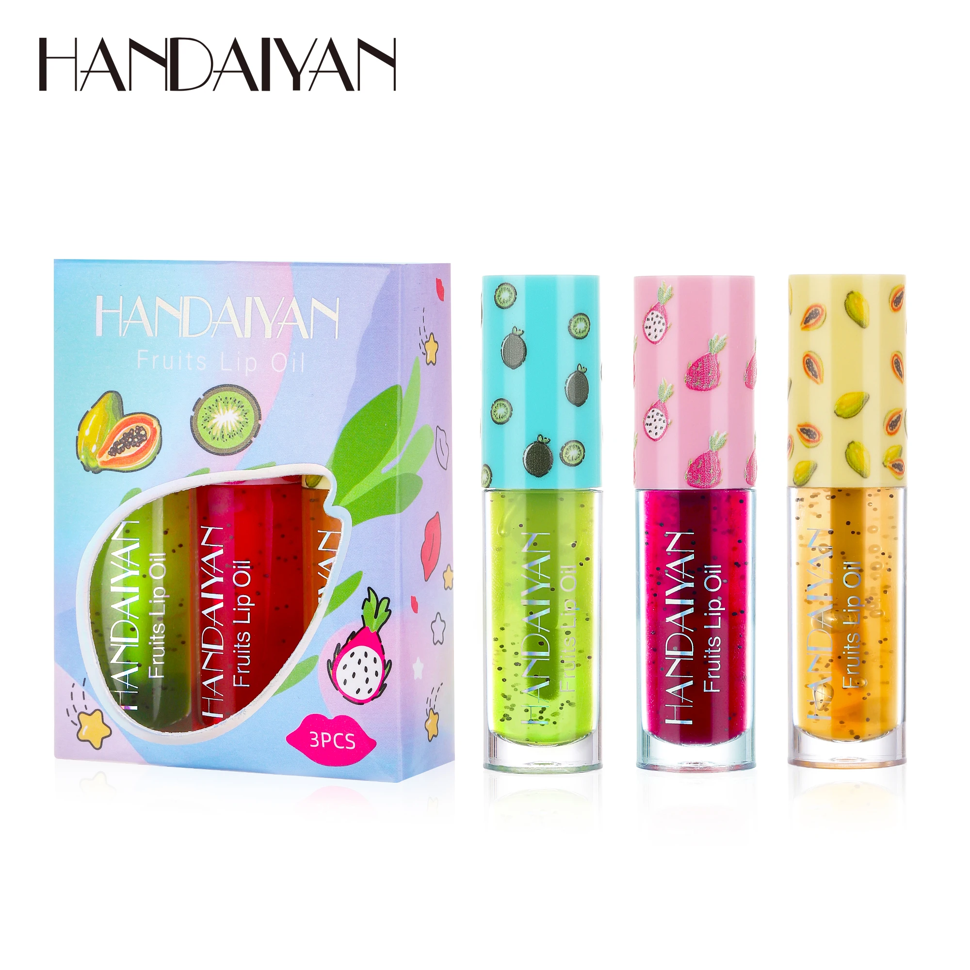 HANDAIYAN Moisturizing Fruit Lip Oil Light-colored Lip Balm 3 Pcs Set Vegan Formula Makeup Cosmetics