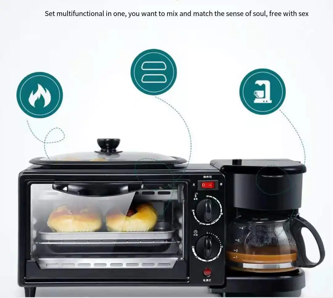 Quality Chinese All in one Multifunctional Automatic 3 in 1 Breakfast Makers machine with Toast Oven Coffeetea Pot Frying Pan