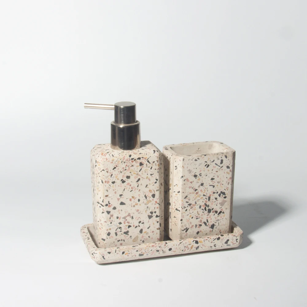 Terrazzo concrete 4-Pieces toilet decoration Bathroom Accessories Set cement home Bathroom Set with soap dispenser tray
