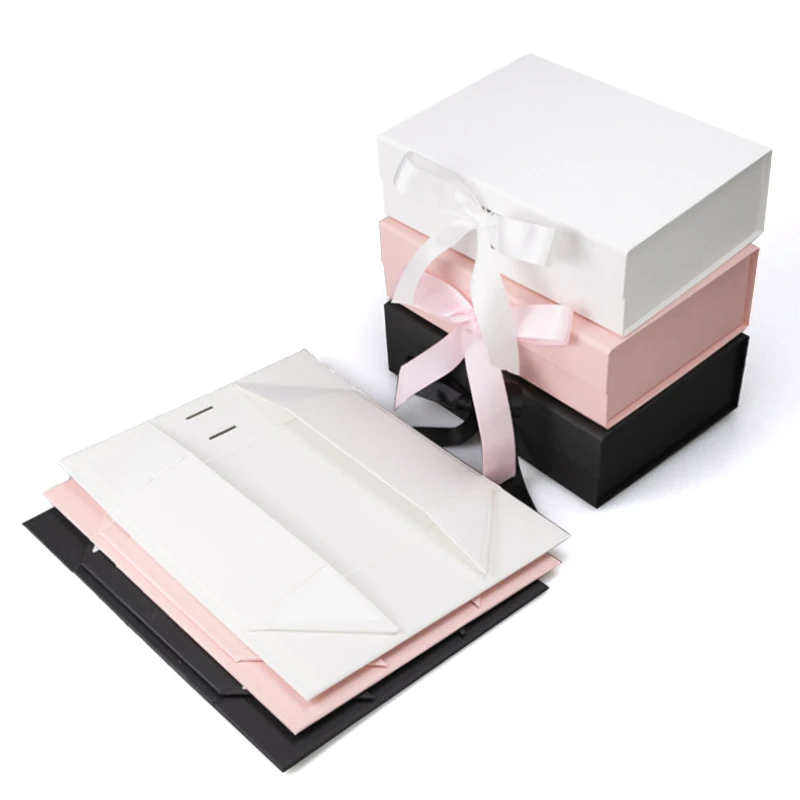 Ready to Ship Hair Extension Cosmetic Eyelash Makeup Tool Luxury Packaging Pink Folding Magnetic Gift Box with Ribbon