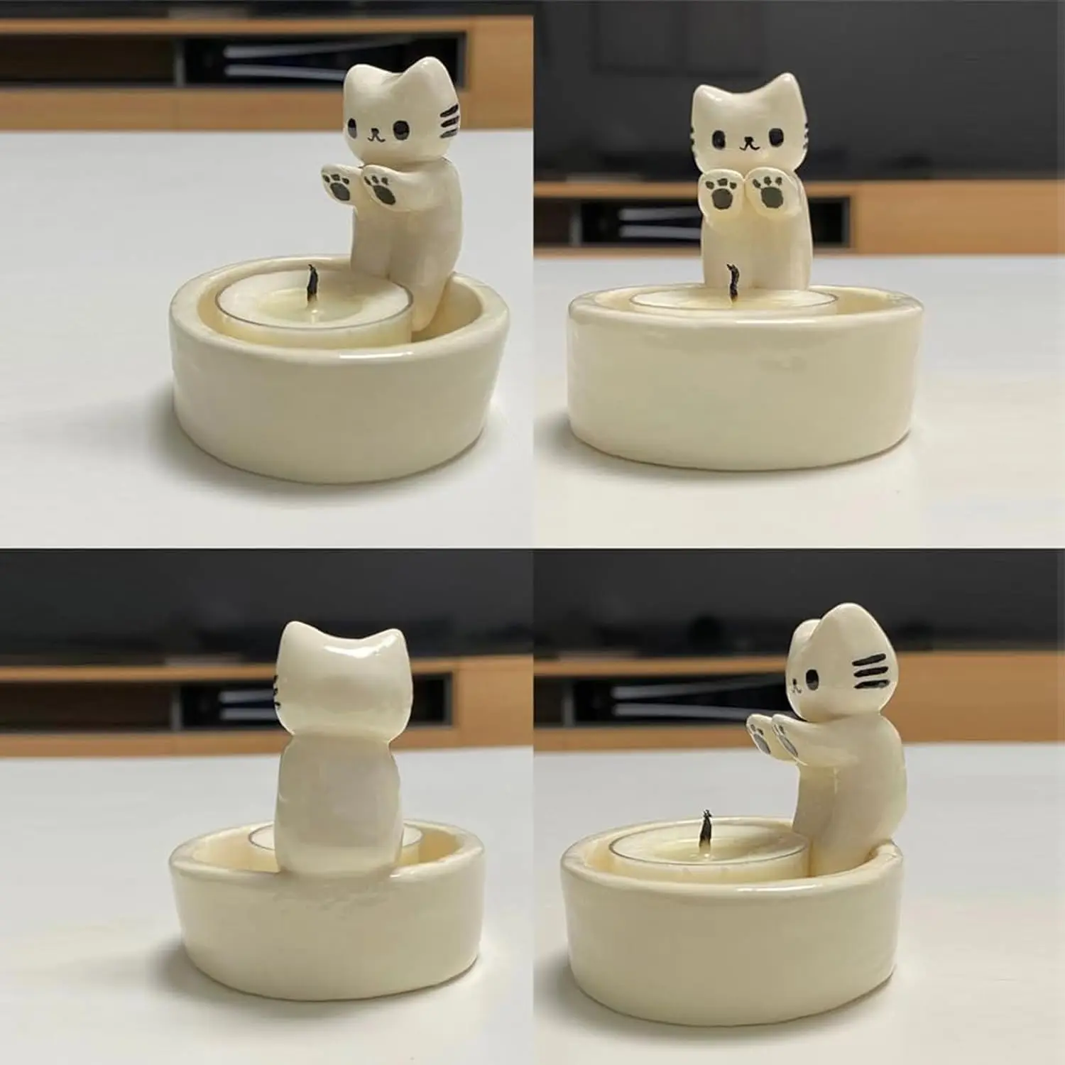 New Luxury Art Resin Animal Cat Candlestick Home Cat Warming Paws Candle Holder Scented Candlelight Dinner for Home Decoration
