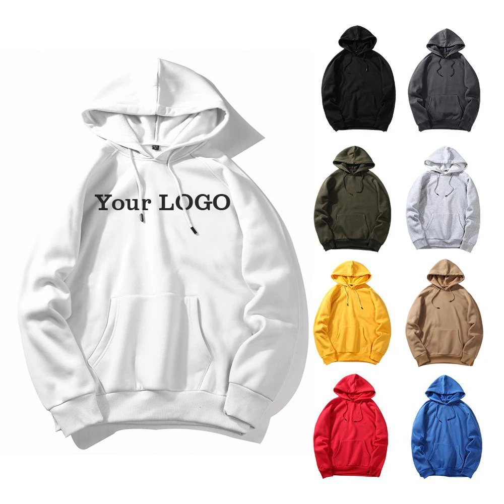 Custom Design Men Streetwear Sweatshirt Warm Fleece Pullover Hooded Winter Solid Colors 100% Cotton Hoodies