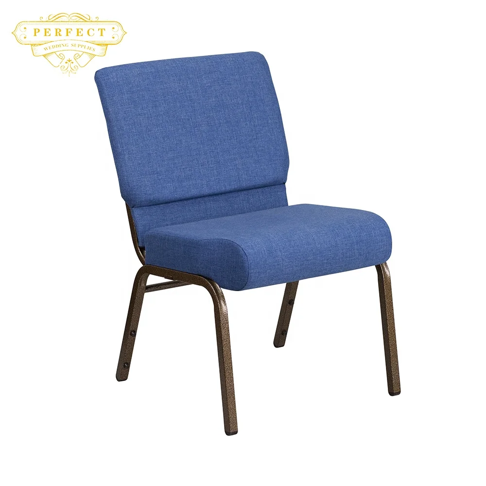Modern Auditorium Cheap Blue Church Chairs Metal Frame Fabric Velvet Cover Church Chairs