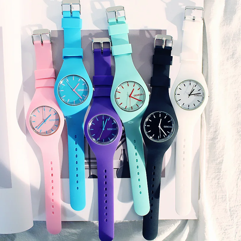 Promotion Gift Make Custom Logo Colorful Unisex Simple Wrist Watch Casual Geneva Silicone Rubber Sports Quartz Cheap Watches