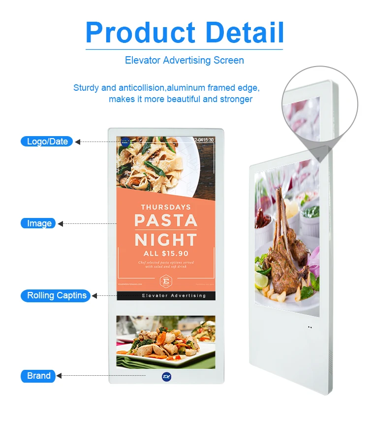 18.5+10.1inch dual screen android media cms digitale signage software beschilderung advertising elevator lcd display