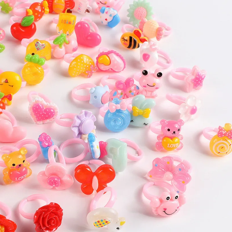 GUANCHEN mixed bulk Sweet flower handwork resin rings wholesale rings for kids girls cute Cheap price children rings jewelry