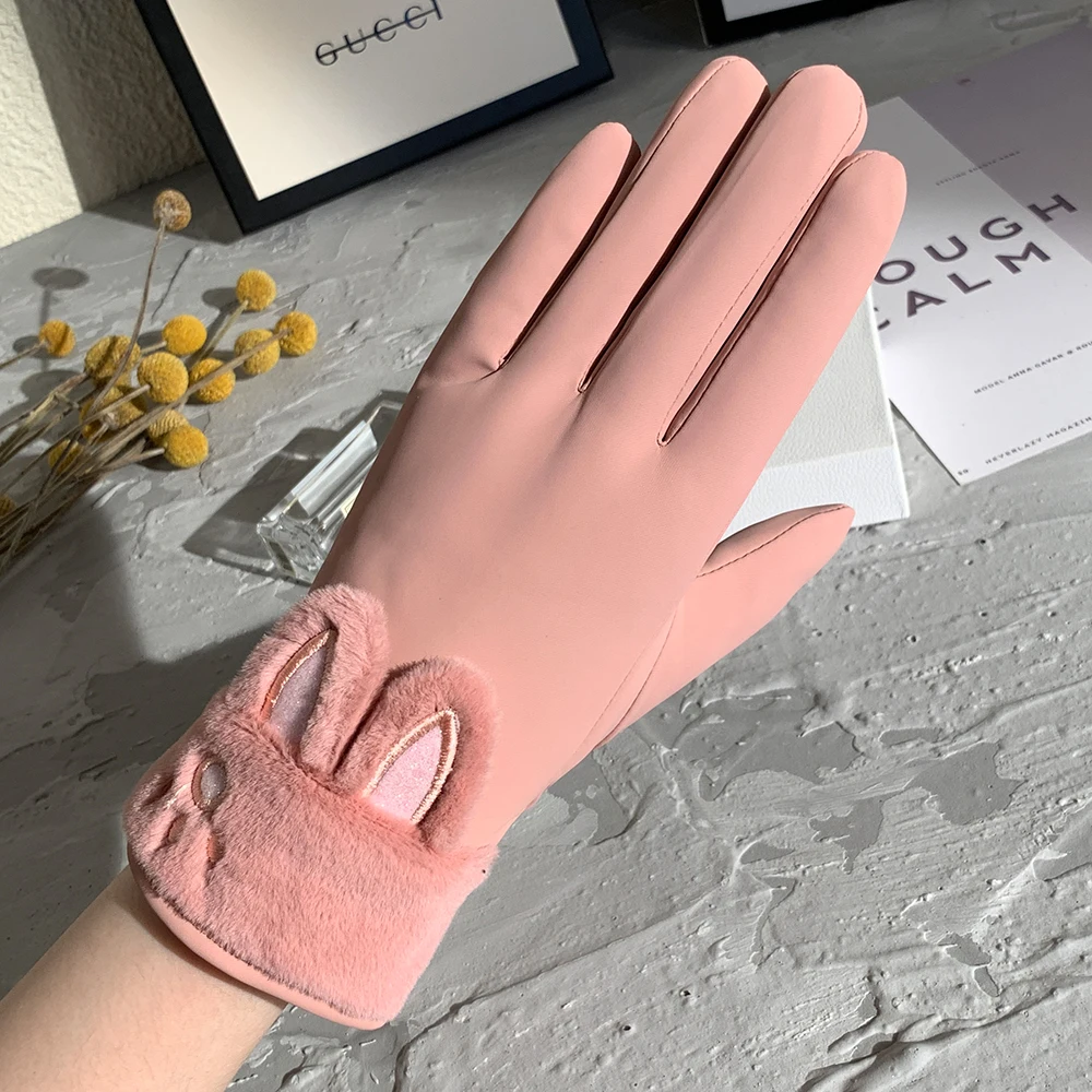 Осенне-зимние женские теплые перчатки для сенсорного экрана с милым медведем