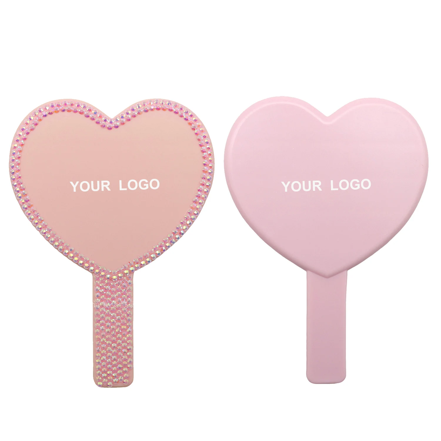 2024 Cosmetic Luxury Shiny Diamond Makeup Mirror Heart Luxury Hand Held Mirror