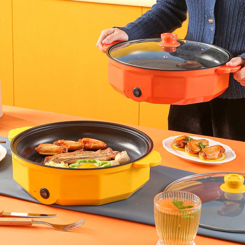 Household electric griddle portable electric skillet mini frying pan non stick coating kitchen small wok BBQ grill pan