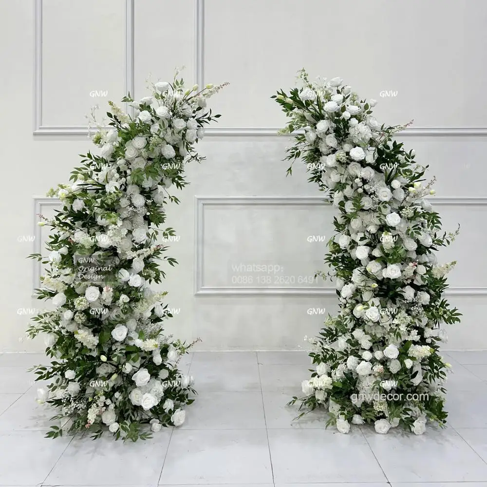 GNW   Green Plant White Horn Arch Floral Wedding Stage Background Decoration Hydrangea Rose Backdrop Flower Arch