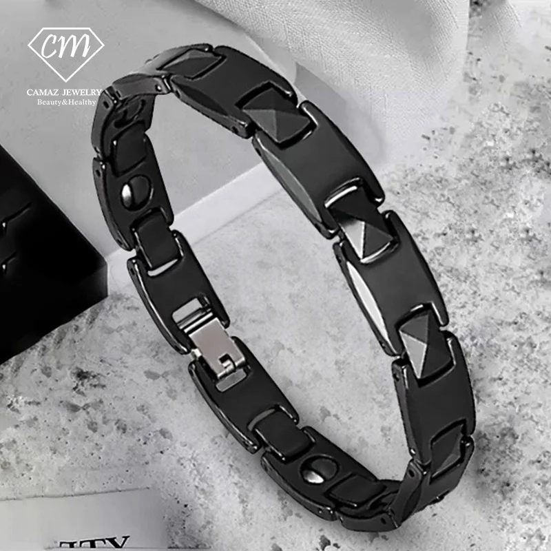 custom logo bio magnetic energy ceramic stainless steel bracelet fashion jewelry chain tennis emf protection for men women