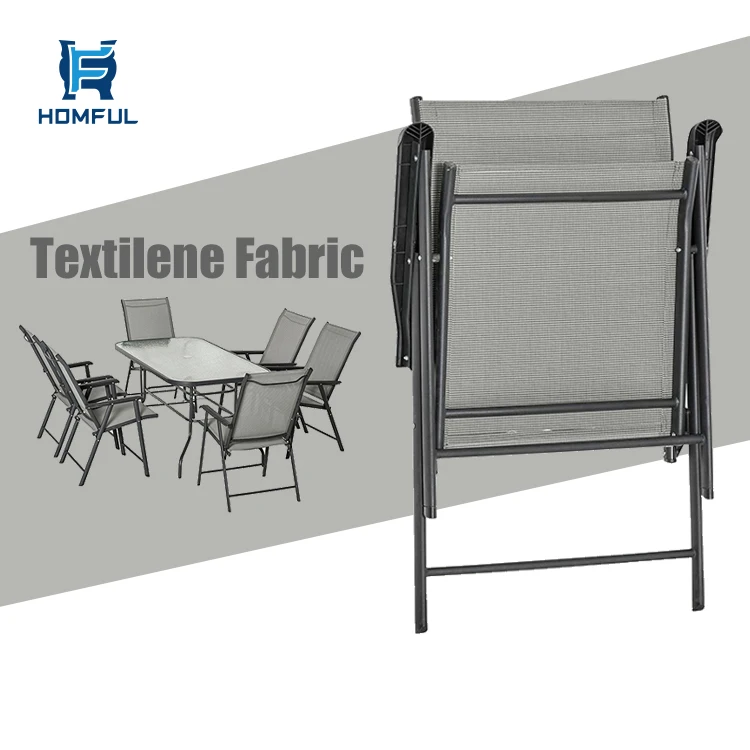 HOMFUL Patio Garden Furniture Set 6 Seat Folding Chair Outdoor Dining Furniture Garden Set