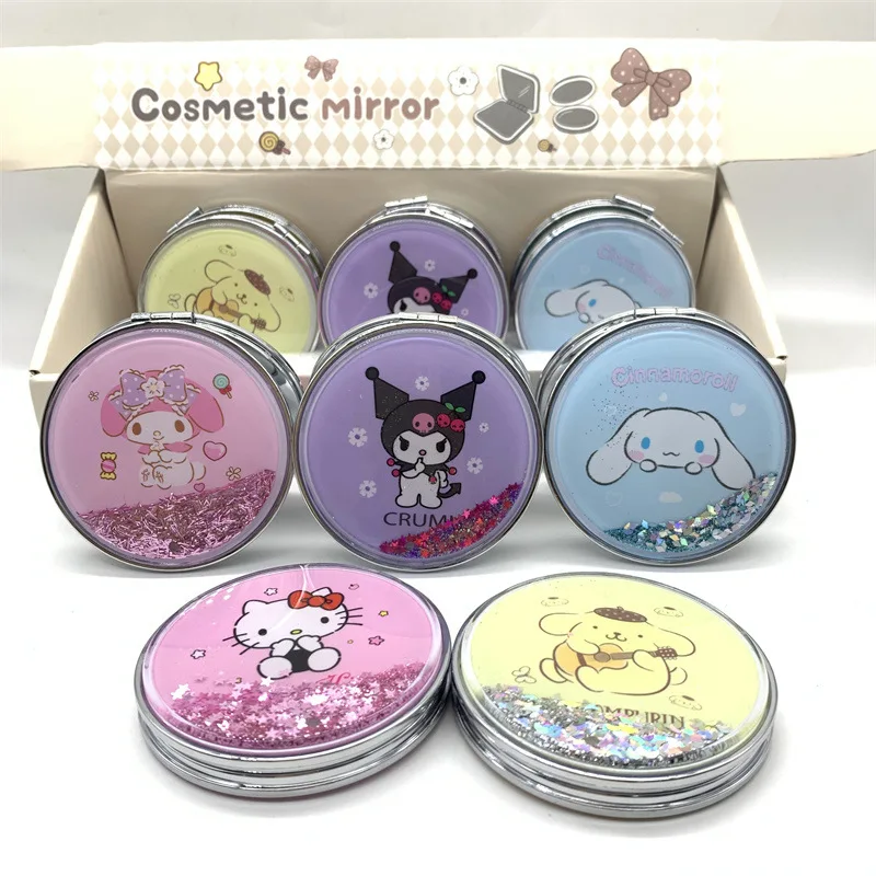 Cartoon up mini small round pocket makeup cosmetic mirror Crystal Liquid Quicksand Foldable Mirror Cosmetic Mirror