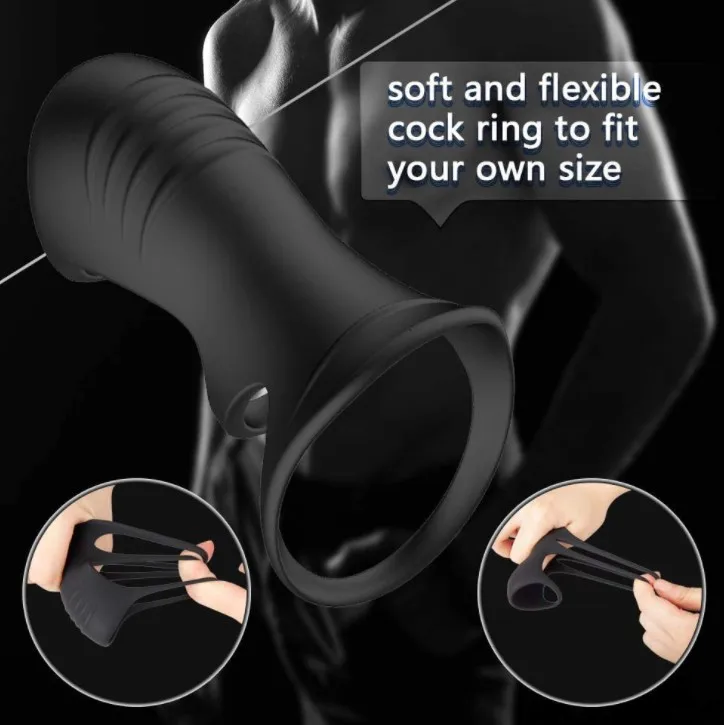 Soft Silicone Penis Three-ring Elastic Delay Ejaculation Prostate Massager Cock Ring For Men Erotic Sex Toy