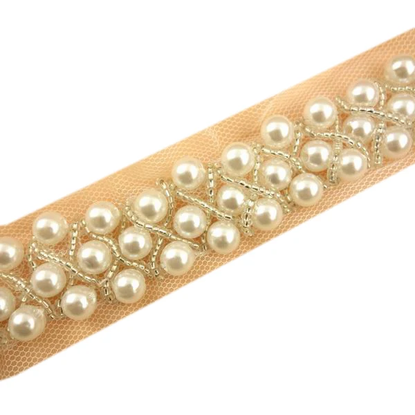 2.5cm white color pearl rhinestone lace trims mesh ribbon handmade beading trims garment clothing dress home textile accessories