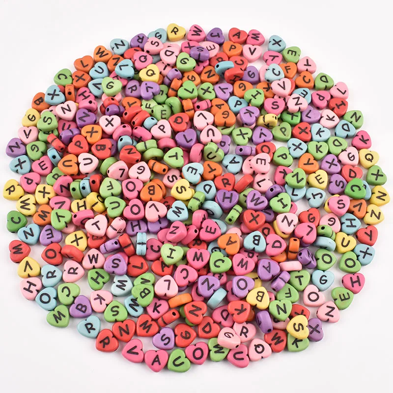 10mm Heart Acrylic letter Beads Heart shape Loose Plastic letter Beads for Jewelry Making DIY Handmade