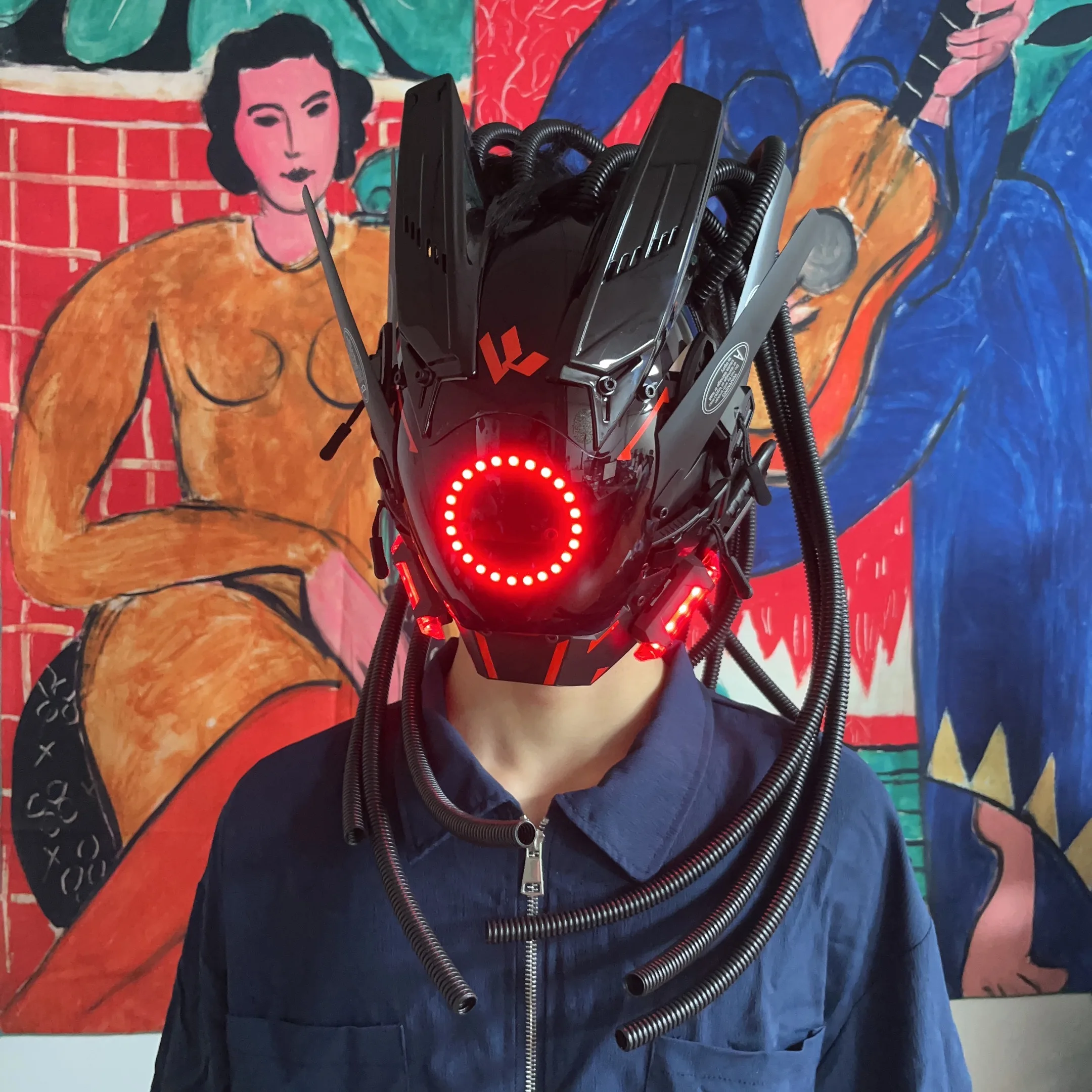 Cyberpunk Mask Men Halloween Cosplay Costume Accessory with LED Lamp Futuristic Mask Gothic Punk Helmet