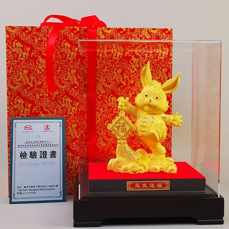 2023 New Design Cute Rabbit Chinese Zodiac Rabbit 24k Golden Rabbit Gift Collectible Figurines Table Decor Statue