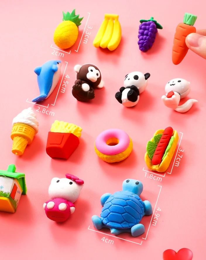 Bview Art Mini Stereoscopic Many Categogies Mixing Kids Erasers With Color Bag