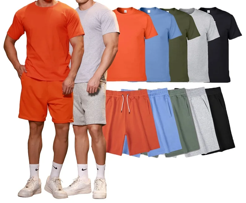 Luxury Quality Summer Jogger Sets Mens Cotton Top and Bottom Men Short Set 2 Piece Suit Shirts Shorts Set For Men sportswear