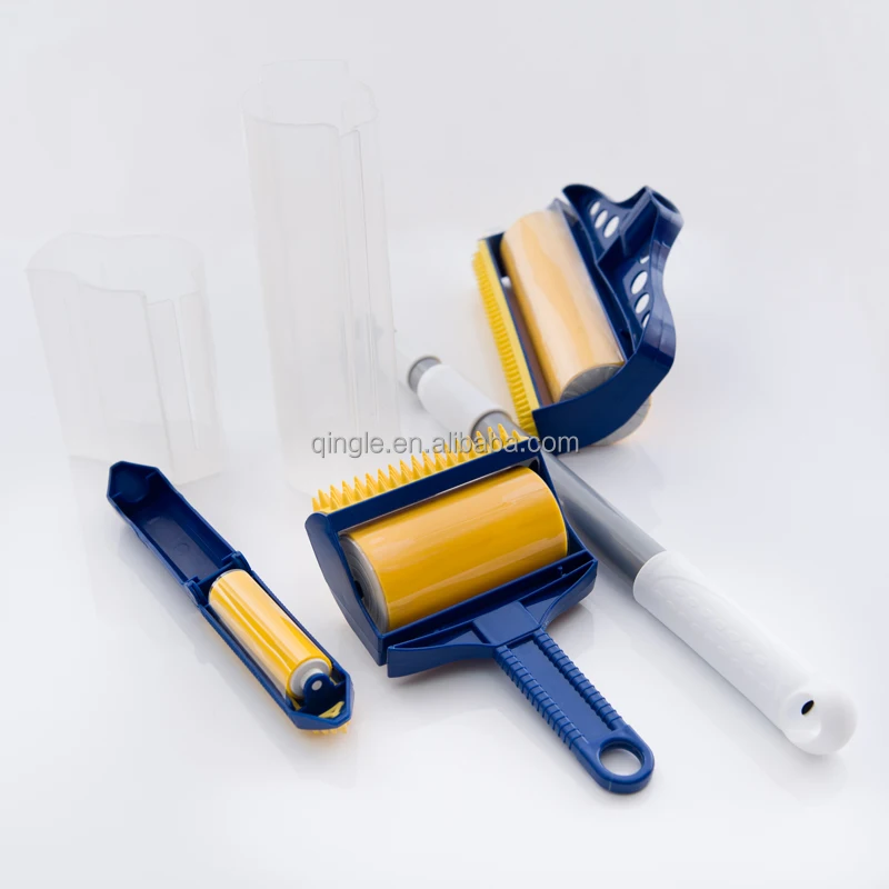 Qingle  magic Reusable Carpet Cloth Washable Sticky Lint Roller with brush Roll duster pet hair cleaner 3 set with long handle